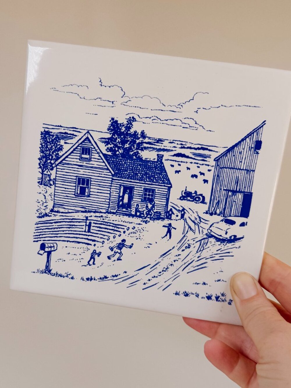 Dutch Ceramic Tile 6x6 Blue and White Delft Style Countryside Scene Vintage Wall